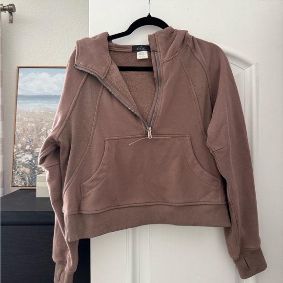 Jackets & Blazers - Brown Half-Zip Hoodie